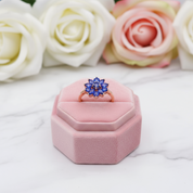 Natural Dark Blue Sapphire Flower Ring-Black Diamonds New York