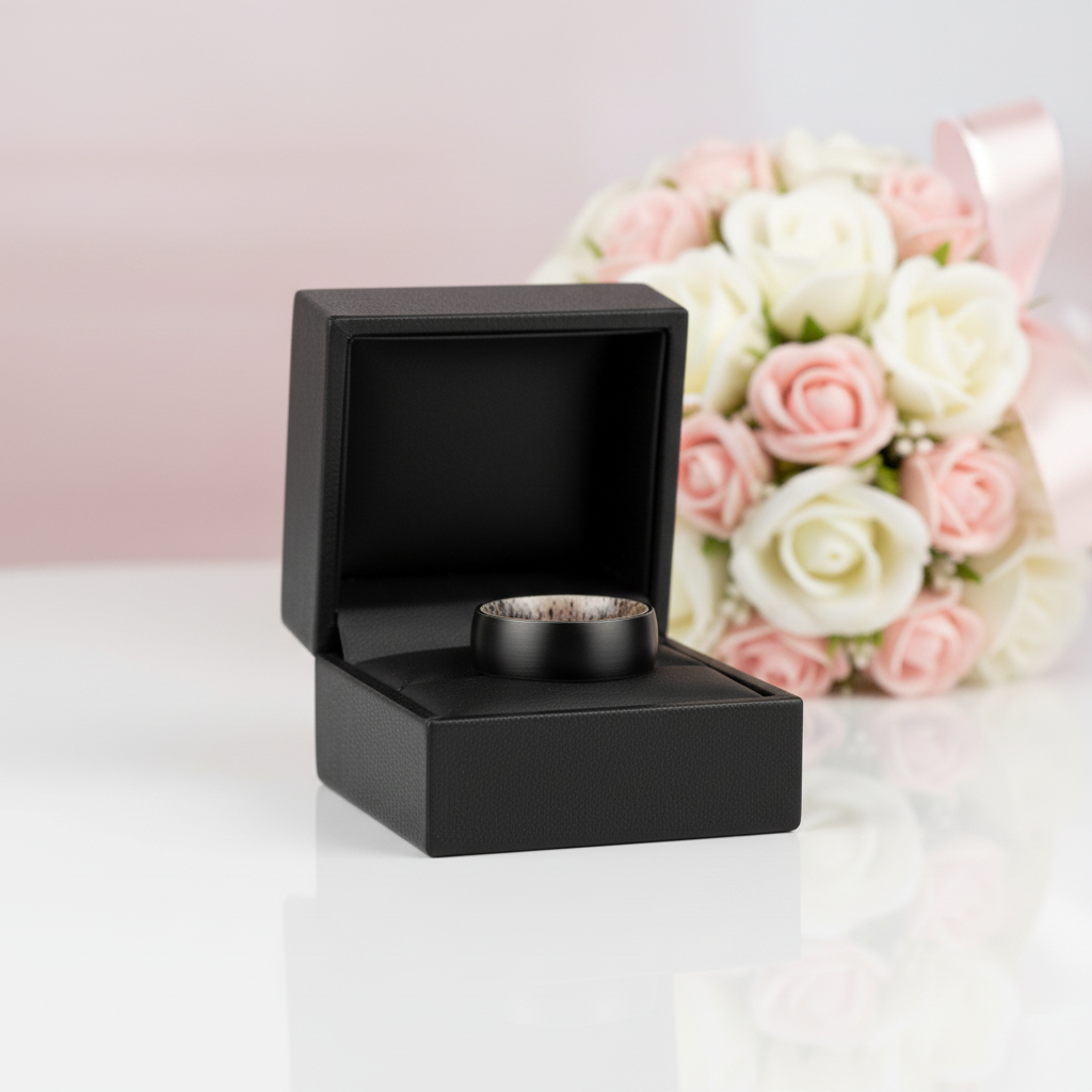 8mm Tungsten Steel Shell And Antler Inner Wedding Band-Black Diamonds New York