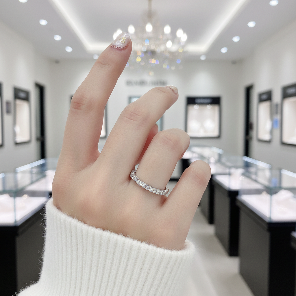 14k White Gold Three Side Half Eternity Wedding Band-Black Diamonds New York