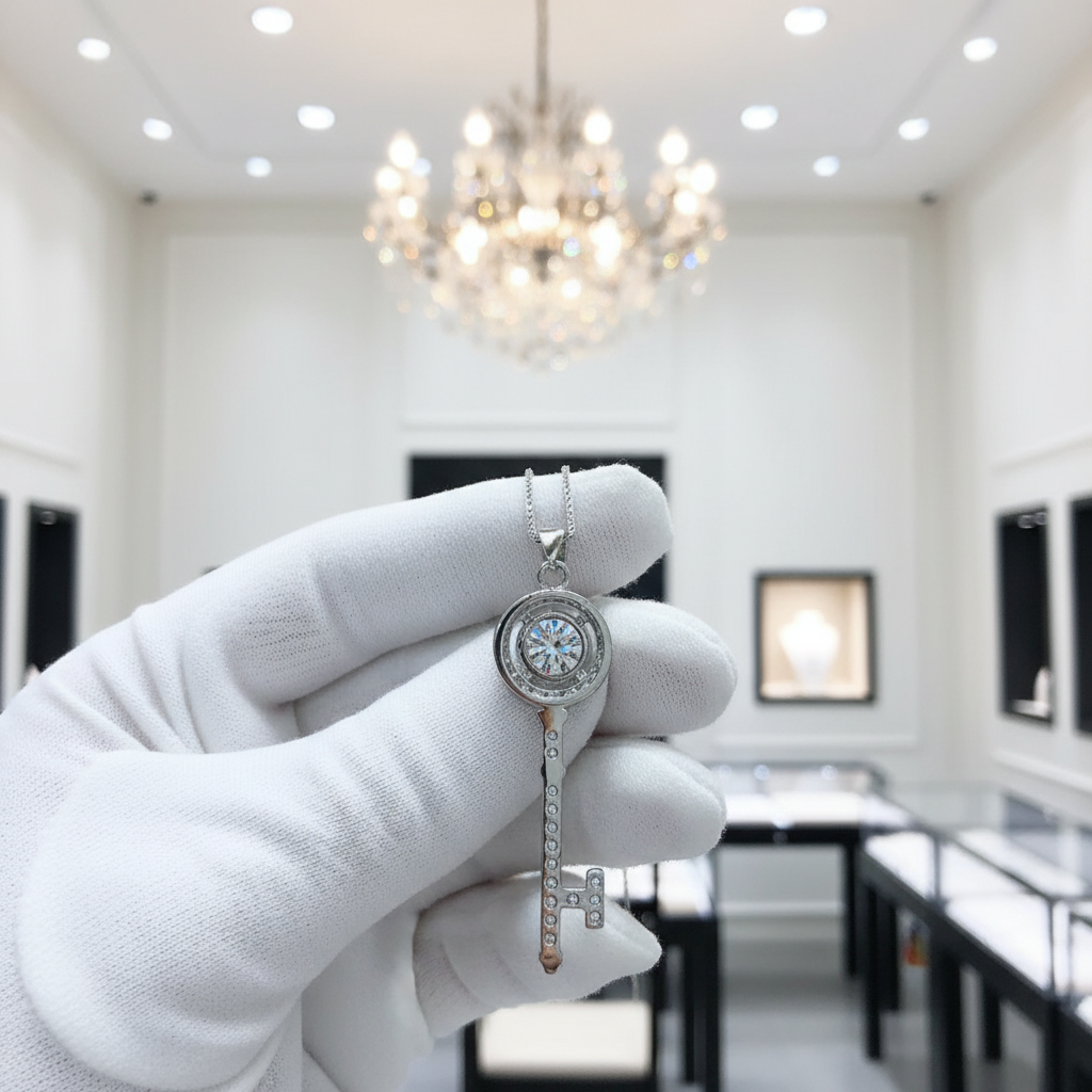 Diamond Cute Key Shape Pendant Necklace-Black Diamonds New York