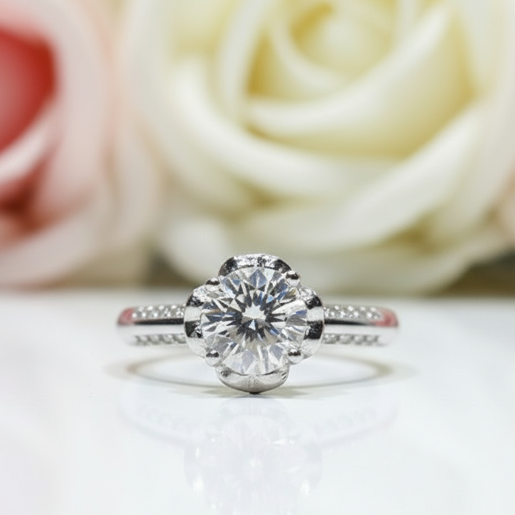 1.0 Ct Round Cut Diamond Rose Bud Engagement Ring-Black Diamonds New York