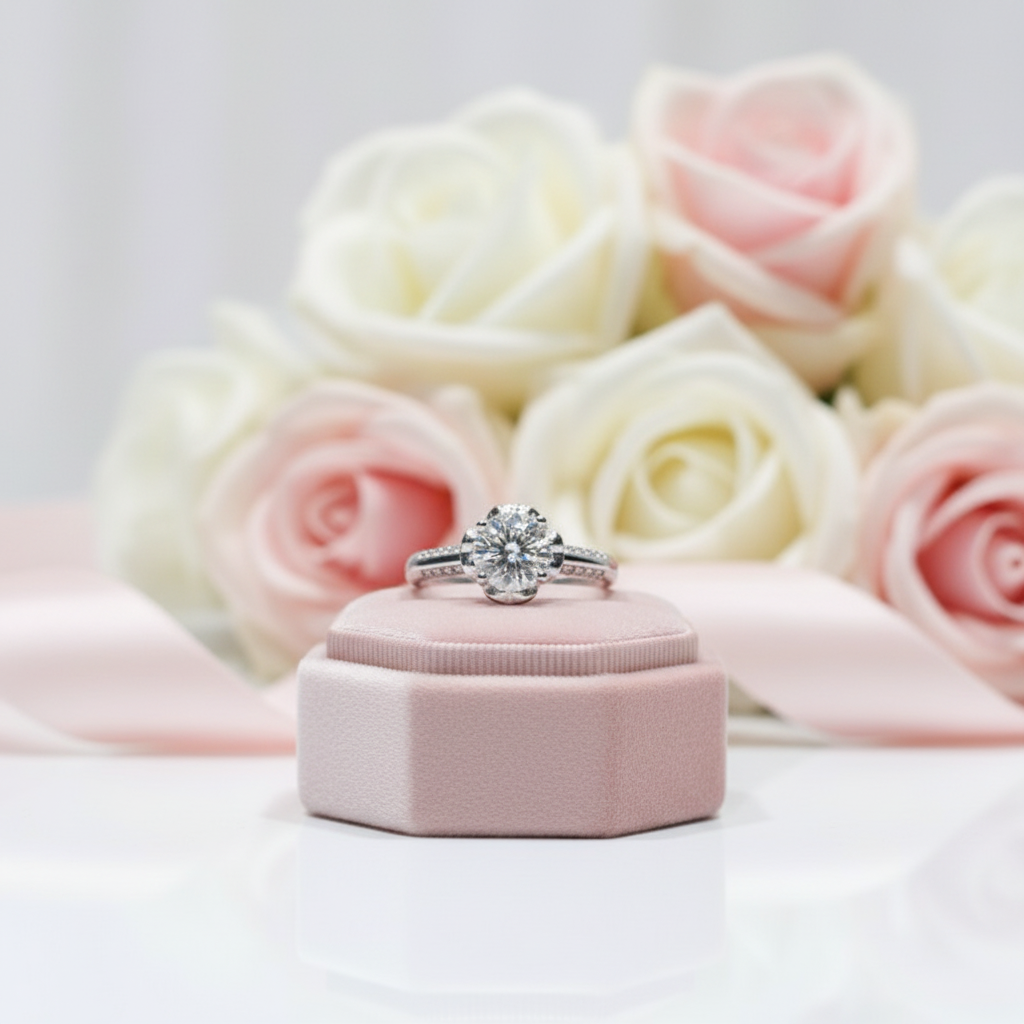 1.0 Ct Round Cut Diamond Option Rose Bud Engagement Ring-Black Diamonds New York