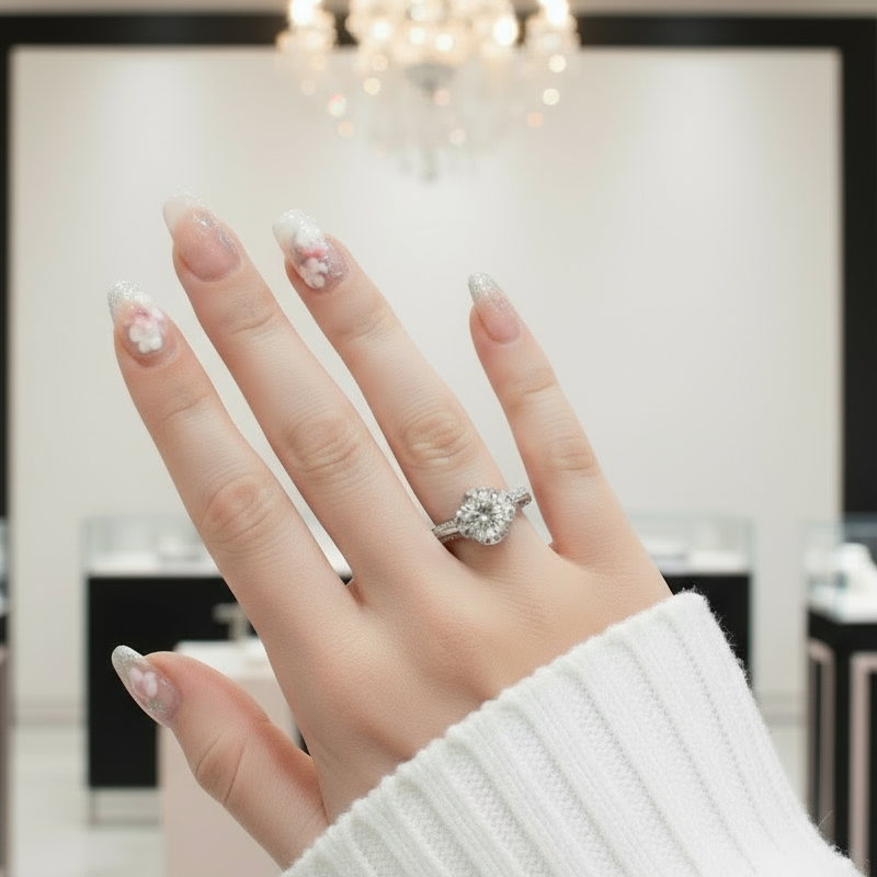 1.0 Ct Round Cut Diamond Rose Bud Engagement Ring-Black Diamonds New York