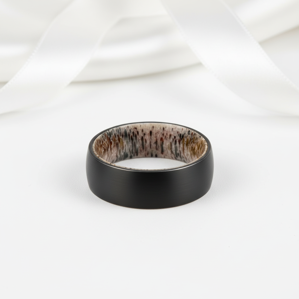 8mm Tungsten Steel Shell And Antler Inner Wedding Band-Black Diamonds New York