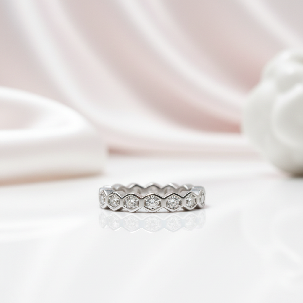 1.0 Ct Round Cut D Color Diamond Option Honeycomb Shape Wedding Band-Black Diamonds New York
