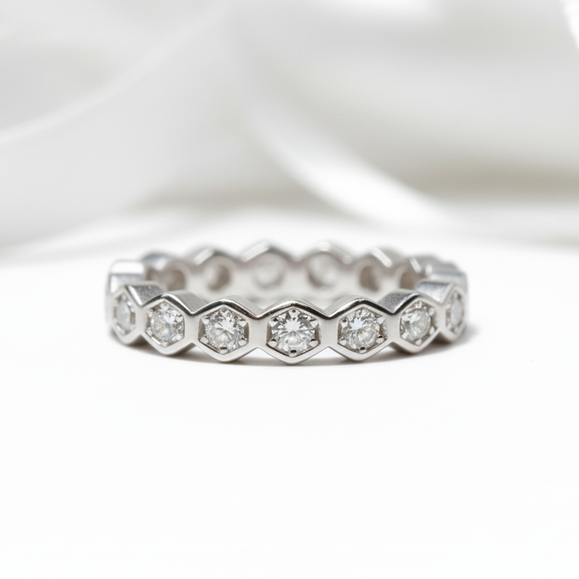 1.0 Ct Round Cut D Color Diamond Option Honeycomb Shape Wedding Band-Black Diamonds New York