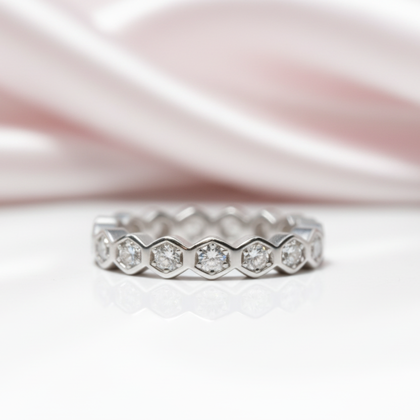1.0 Ct Round Cut D Color Diamond Option Honeycomb Shape Wedding Band-Black Diamonds New York