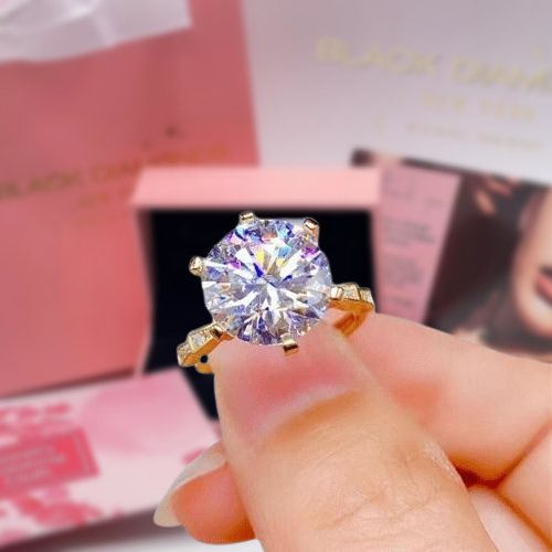 Carat Round Cut Crackling Diamond Engagement Ring – Black