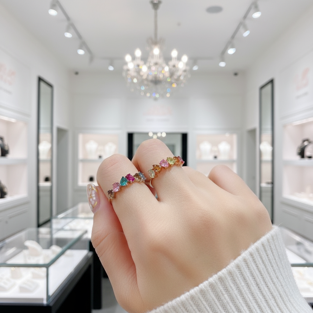 Multicolor Natural Tourmaline Ring-Black Diamonds New York