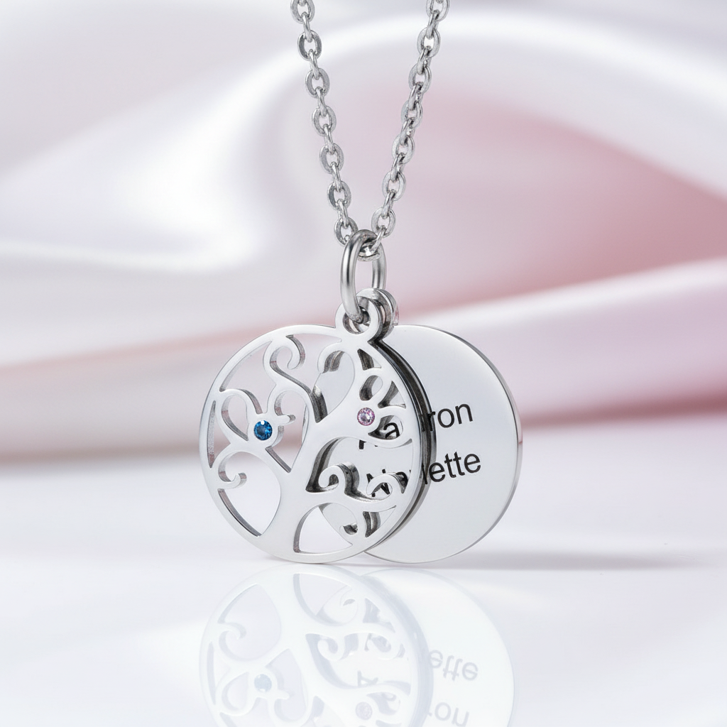 Custom Family Tree Pendant Necklace with Birthstones-Black Diamonds New York