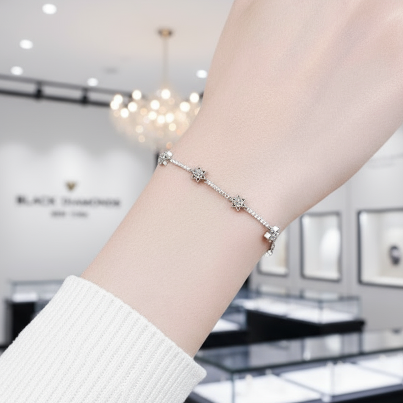 Six Pointed Star Diamond Bracelet-Black Diamonds New York