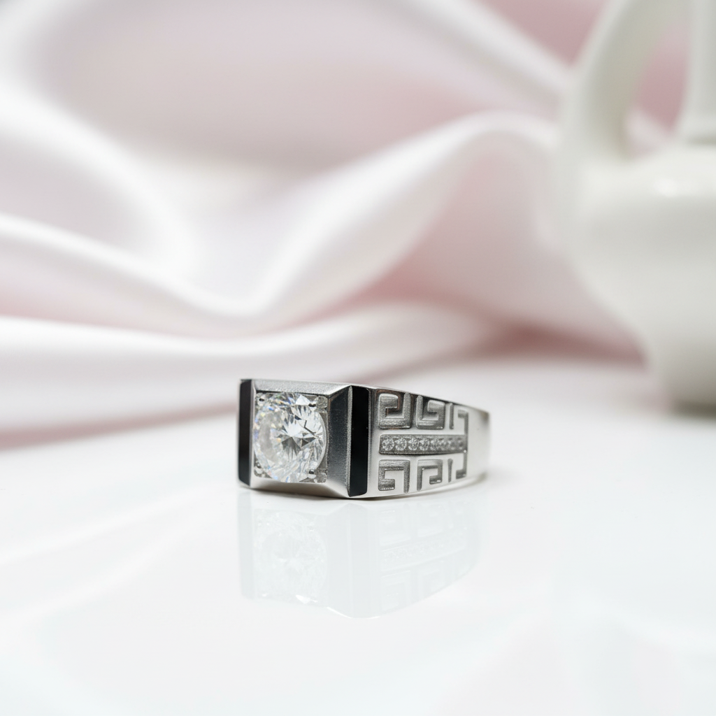 1.0 Ct Round Cut D Color Diamond Option Vintage Men's Ring-Black Diamonds New York