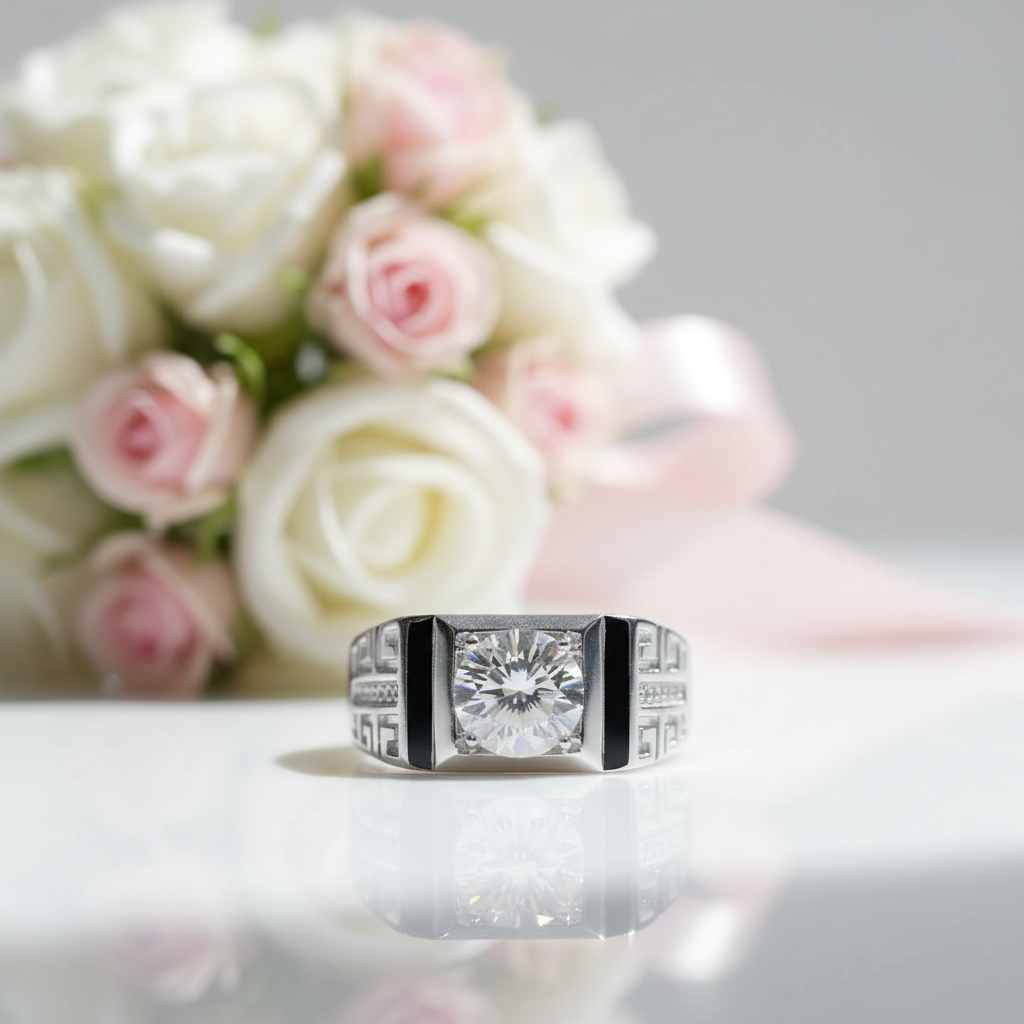 1.0 Ct Round Cut D Color Diamond Option Vintage Men's Ring-Black Diamonds New York