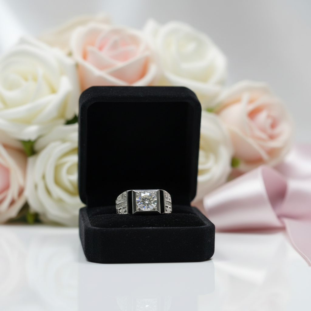 1.0 Ct Round Cut D Color Diamond Option Vintage Men's Ring-Black Diamonds New York