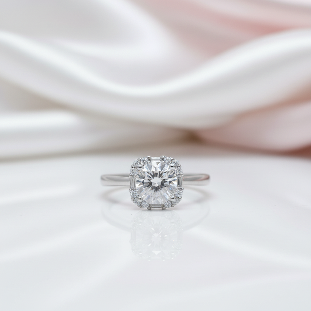 1.0 Ct Round Cut Diamond Option Halo Engagement Ring-Black Diamonds New York