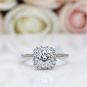 1.0 Ct Round Cut Diamond Halo Engagement Ring-Black Diamonds New York