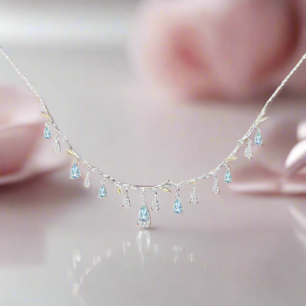 Handmade Flower Bud Natural Gemstone Necklace-Black Diamonds New York