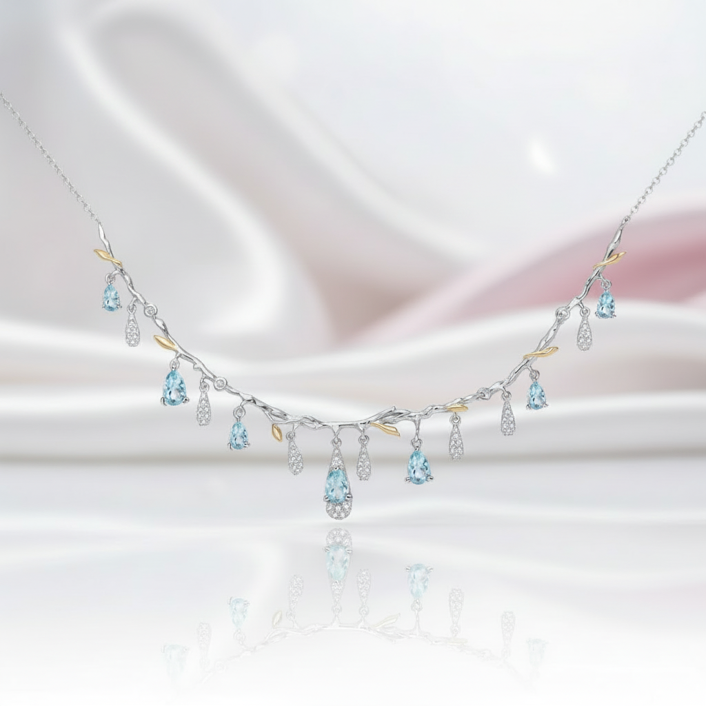 Handmade Flower Bud Gemstone Necklace-Black Diamonds New York