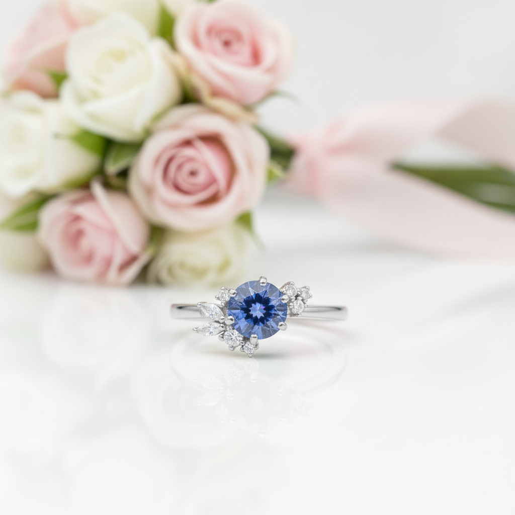Round Cut 1.0 Ct Blue Diamond Option Engagement Ring-Black Diamonds New York