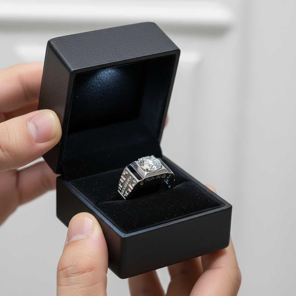 1.0 Ct Round Cut D Color Diamond Option Vintage Men's Ring-Black Diamonds New York