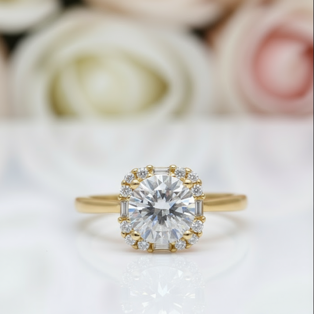 1.0 Ct Round Cut Diamond Halo Engagement Ring-Black Diamonds New York