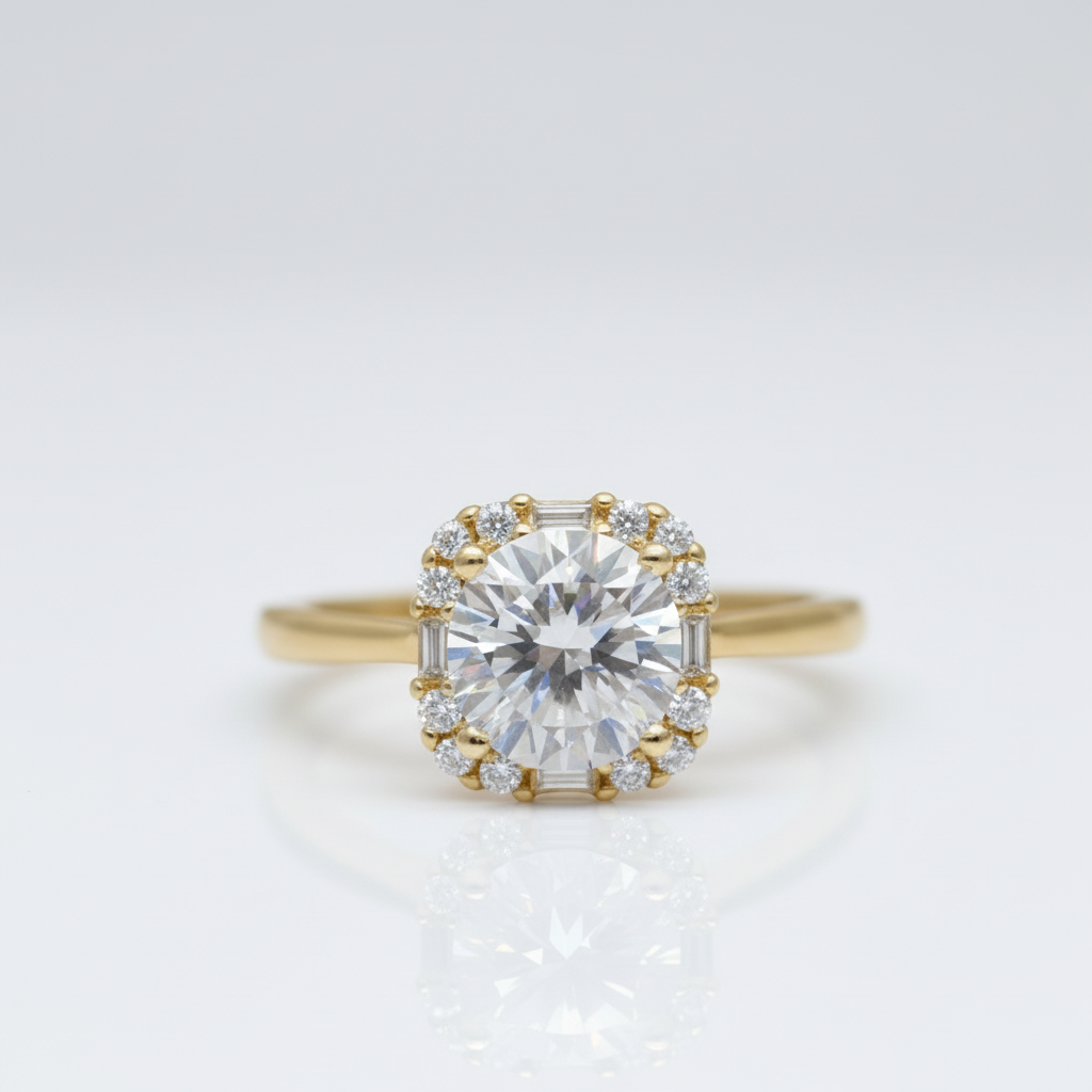 1.0 Ct Round Cut Diamond Option Halo Engagement Ring-Black Diamonds New York