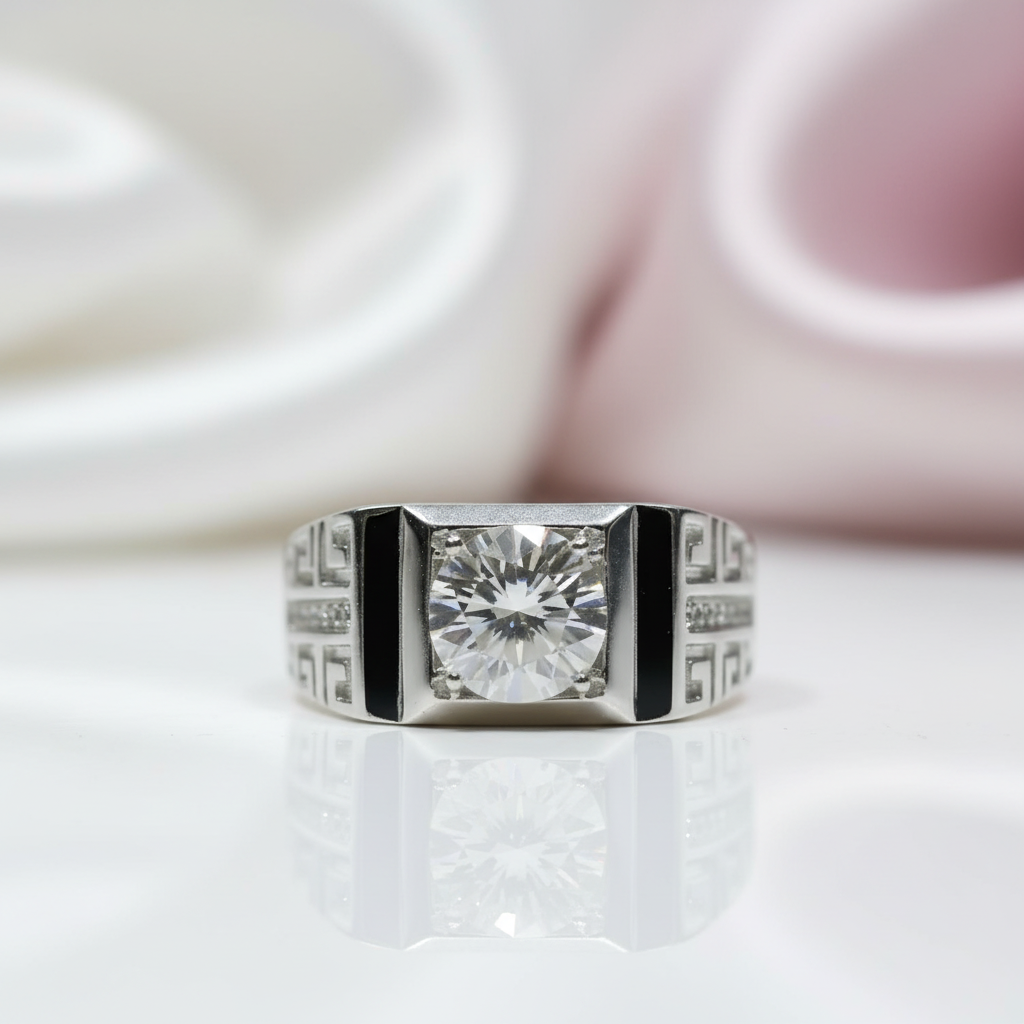 1.0 Ct Round Cut D Color Diamond Option Vintage Men's Ring-Black Diamonds New York