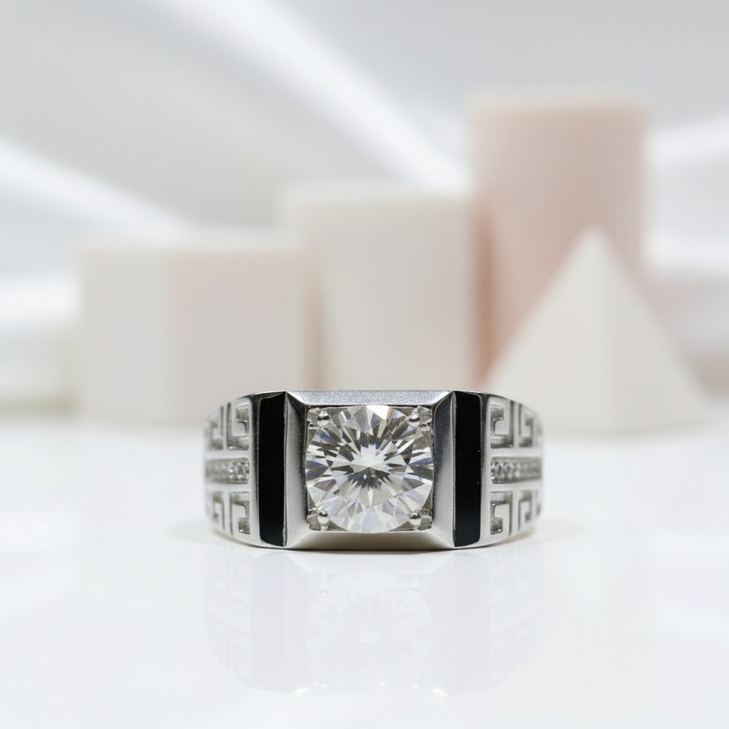 1.0 Ct Round Cut D Color Diamond Vintage Mens Ring-Black Diamonds New York