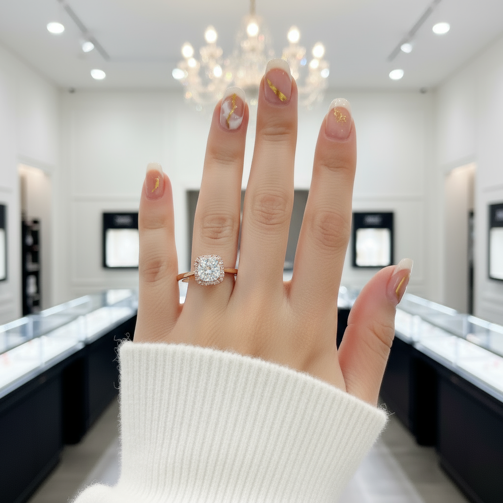 1.0 Ct Round Cut Diamond Option Halo Engagement Ring-Black Diamonds New York