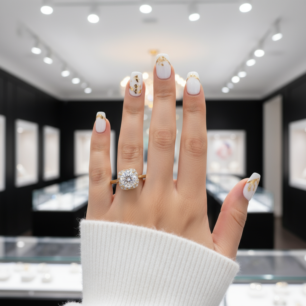 1.0 Ct Round Cut Diamond Halo Engagement Ring-Black Diamonds New York