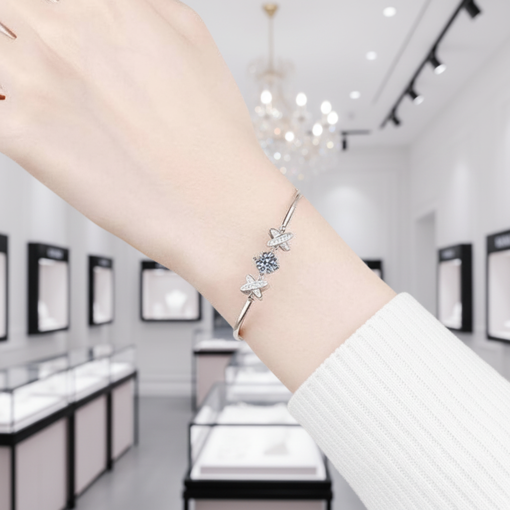 Diamond Option Cute Cross Letter Bracelet-Black Diamonds New York