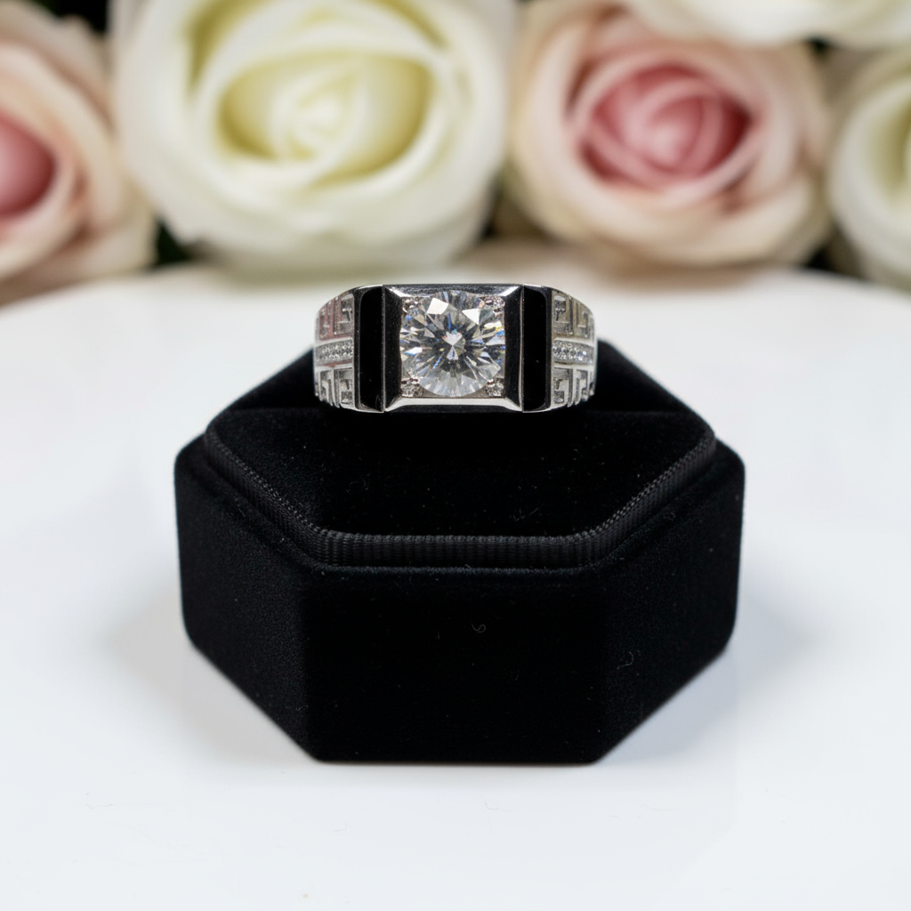 1.0 Ct Round Cut D Color Diamond Vintage Mens Ring-Black Diamonds New York