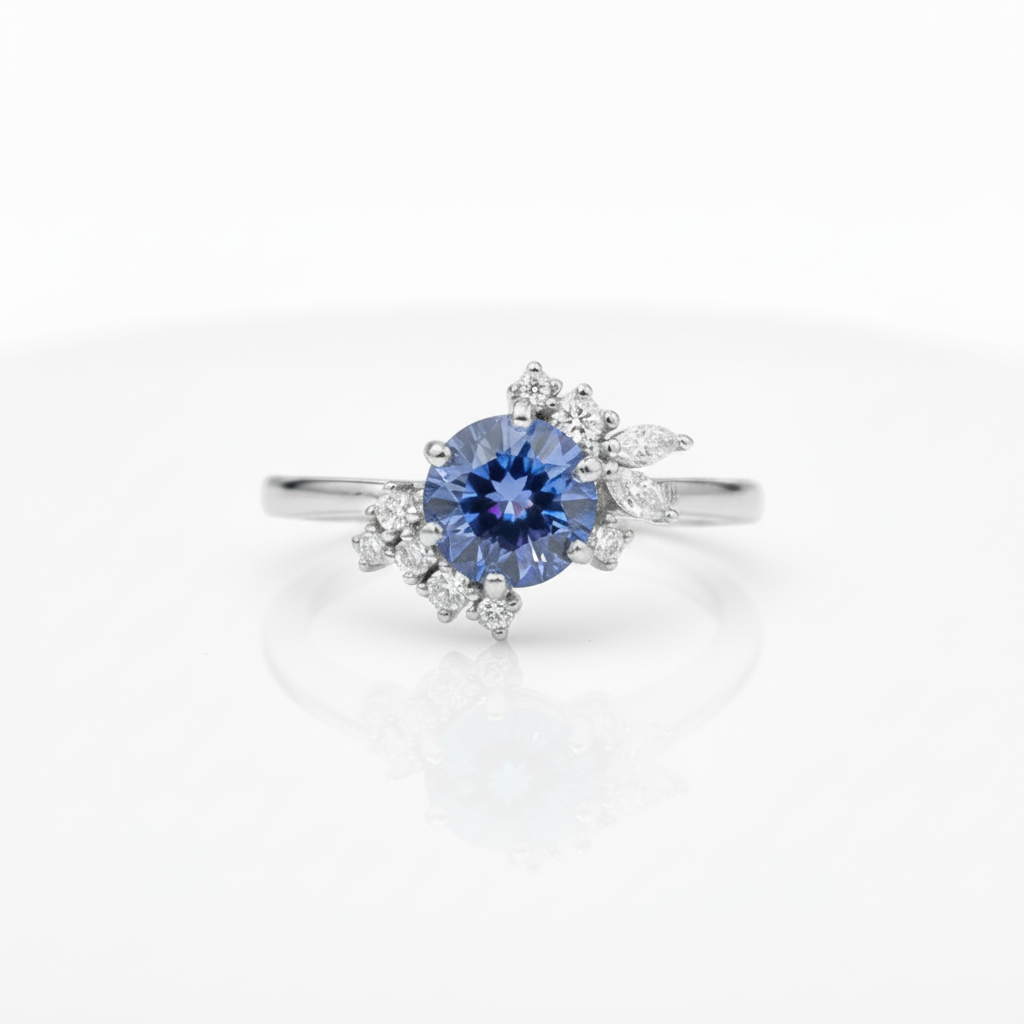 Round Cut 1.0 Ct Blue Diamond Option Engagement Ring-Black Diamonds New York