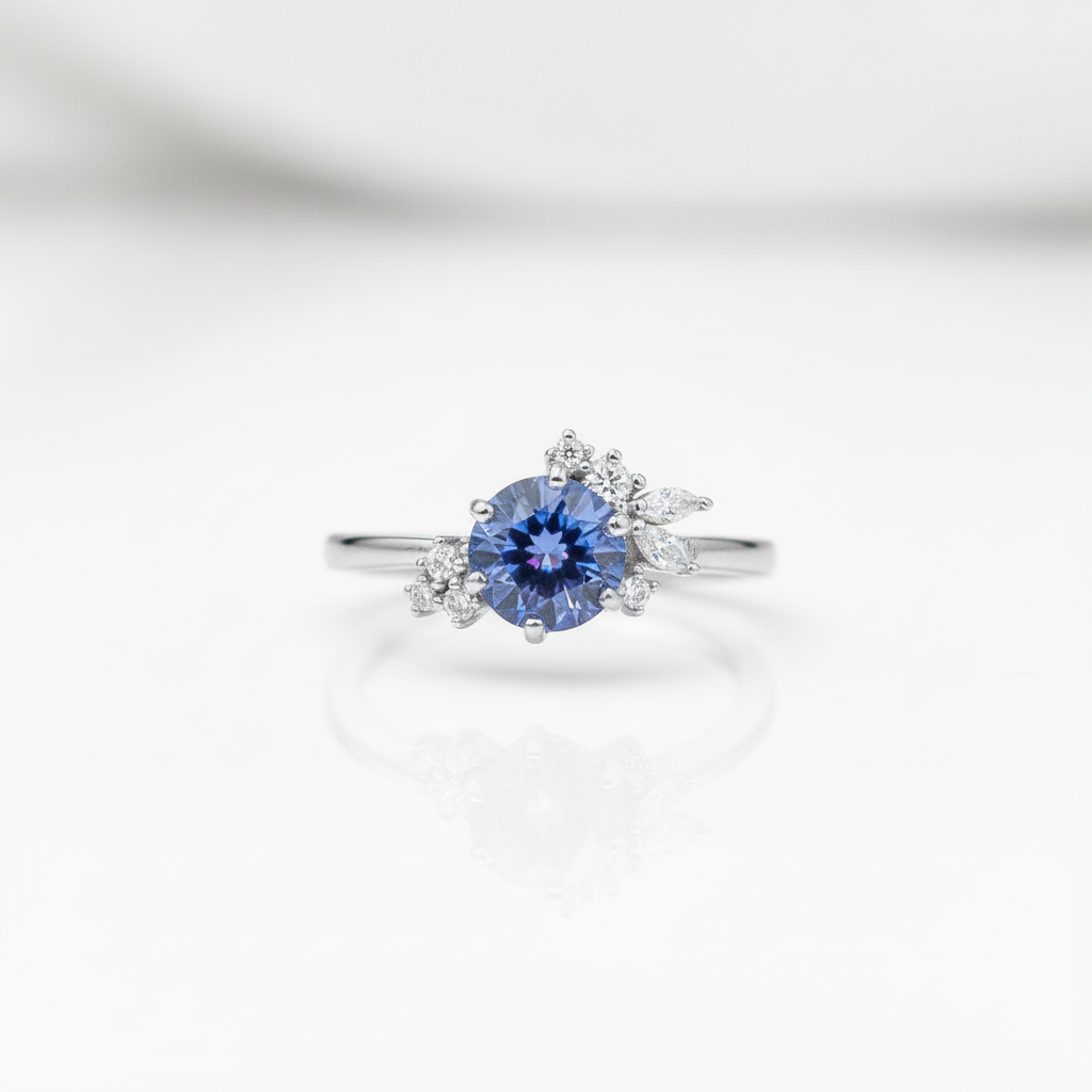 Round Cut 1.0 Ct Blue Diamond Option Engagement Ring-Black Diamonds New York