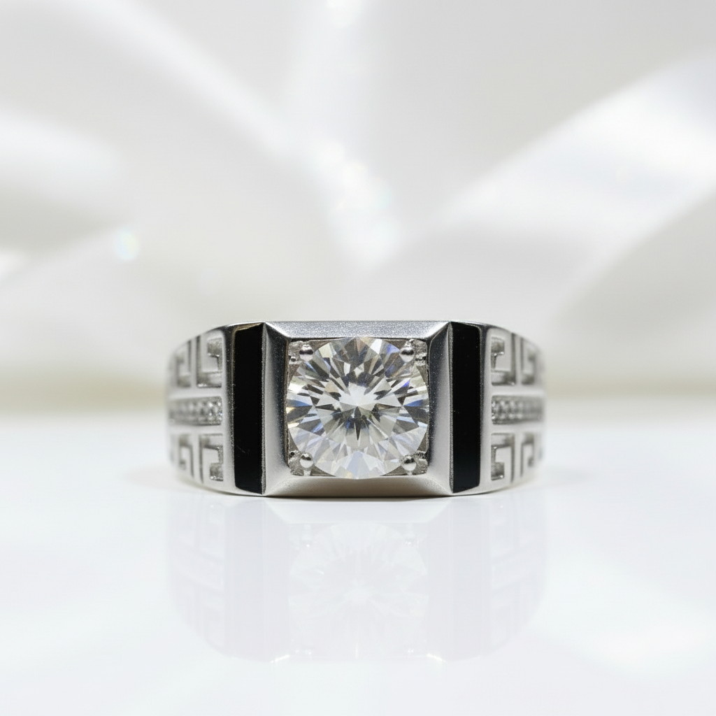 1.0 Ct Round Cut D Color Diamond Option Vintage Men's Ring-Black Diamonds New York