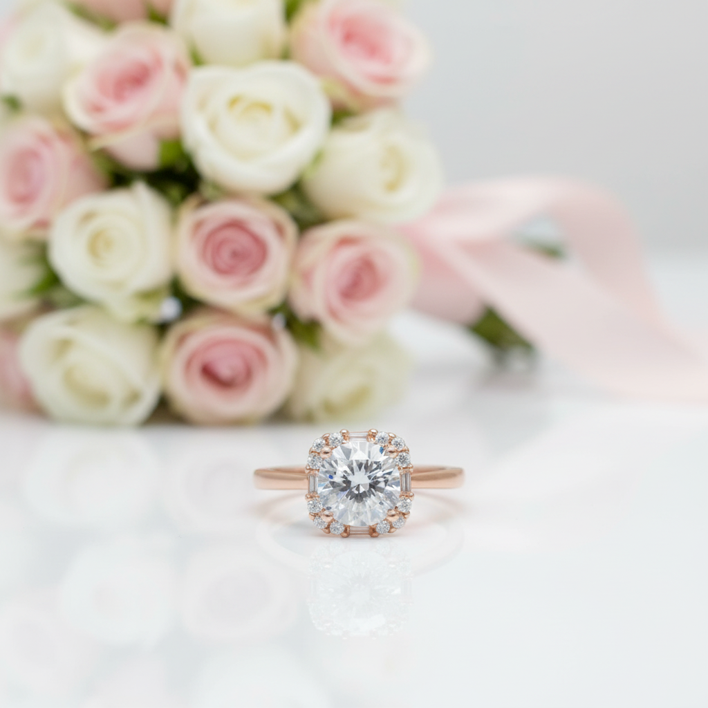 1.0 Ct Round Cut Diamond Option Halo Engagement Ring-Black Diamonds New York
