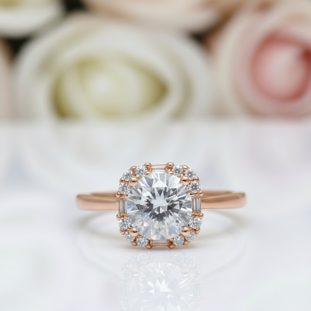 1.0 Ct Round Cut Diamond Halo Engagement Ring-Black Diamonds New York