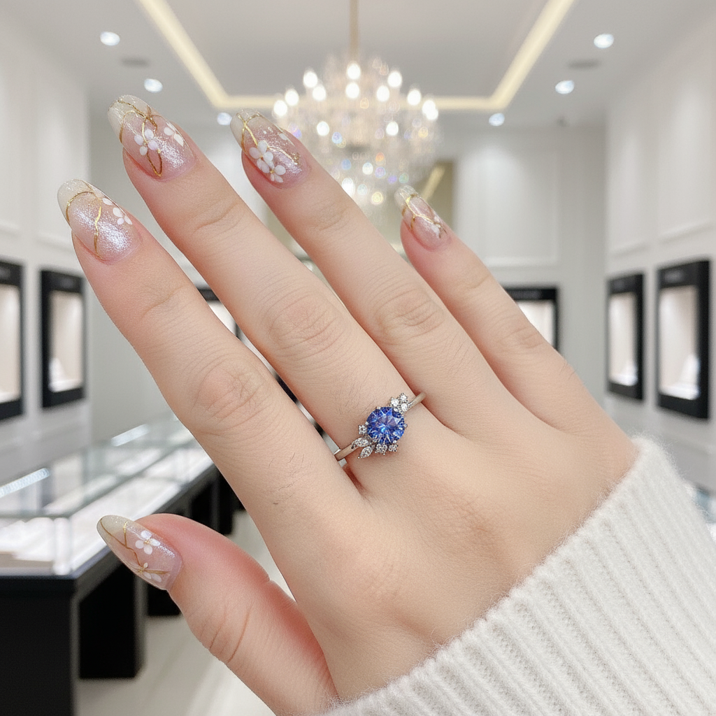 Round Cut 1.0 Ct Blue Diamond Engagement Ring-Black Diamonds New York