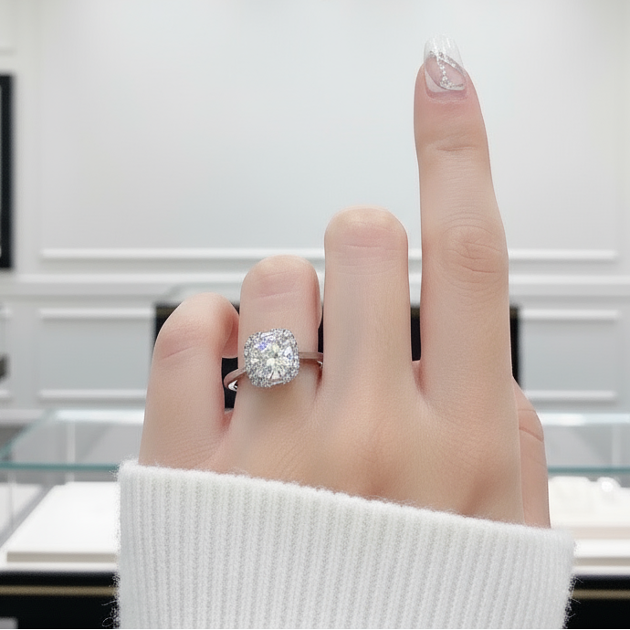 1.0 Ct Round Cut Diamond Option Halo Engagement Ring-Black Diamonds New York