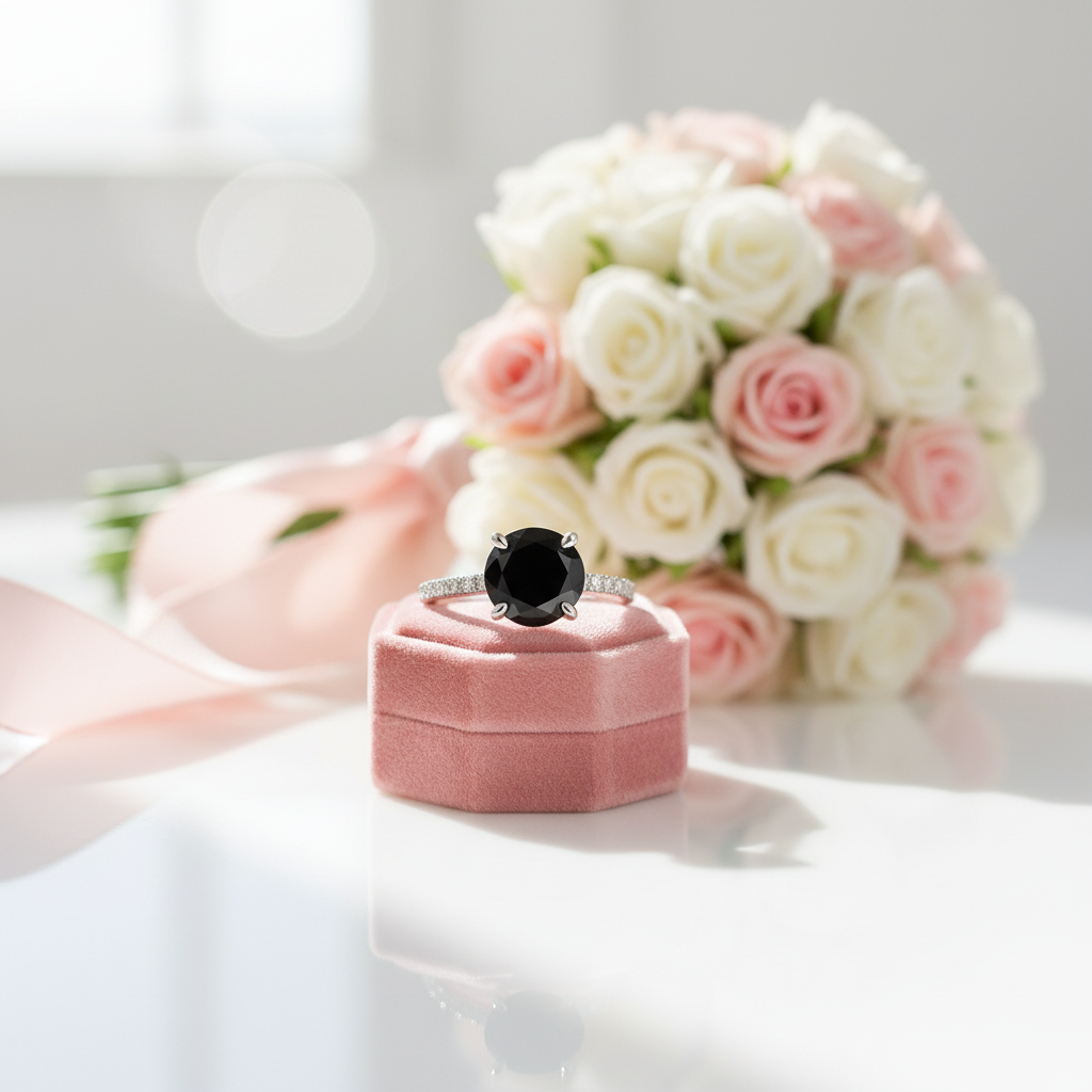 Unique Round Cut Black Diamond Option Engagement Ring-Black Diamonds New York