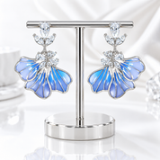 Blue Petal Iris Drop Earrings-Black Diamonds New York