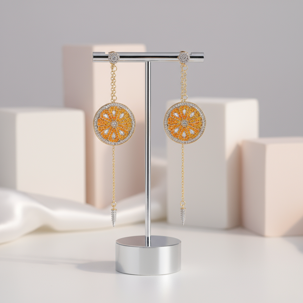 Diamond-encrusted Orange String Earrings-Black Diamonds New York