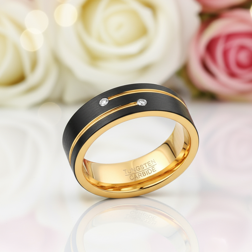 Luxurious Tungsten Wedding Band with Diamond-Black Diamonds New York