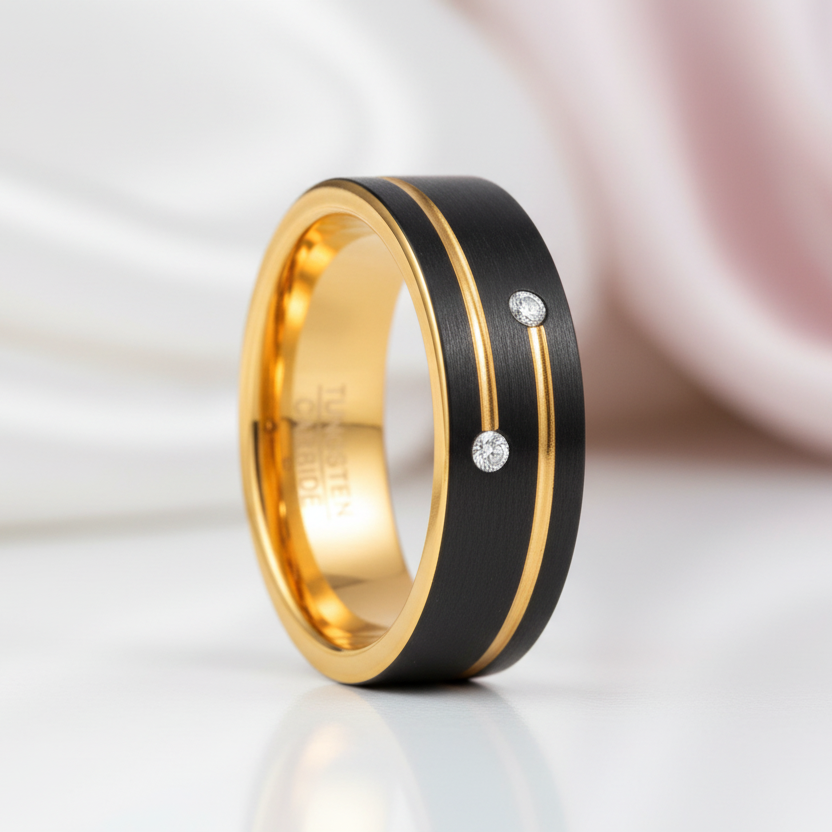 Luxurious Tungsten Wedding Band with Diamond Option-Black Diamonds New York