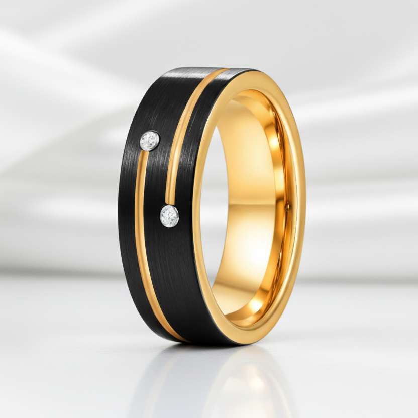 Luxurious Tungsten Wedding Band with Diamond Option-Black Diamonds New York