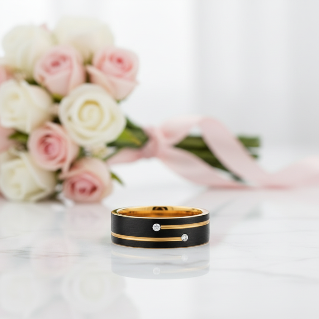 Luxurious Tungsten Wedding Band with Diamond Option-Black Diamonds New York