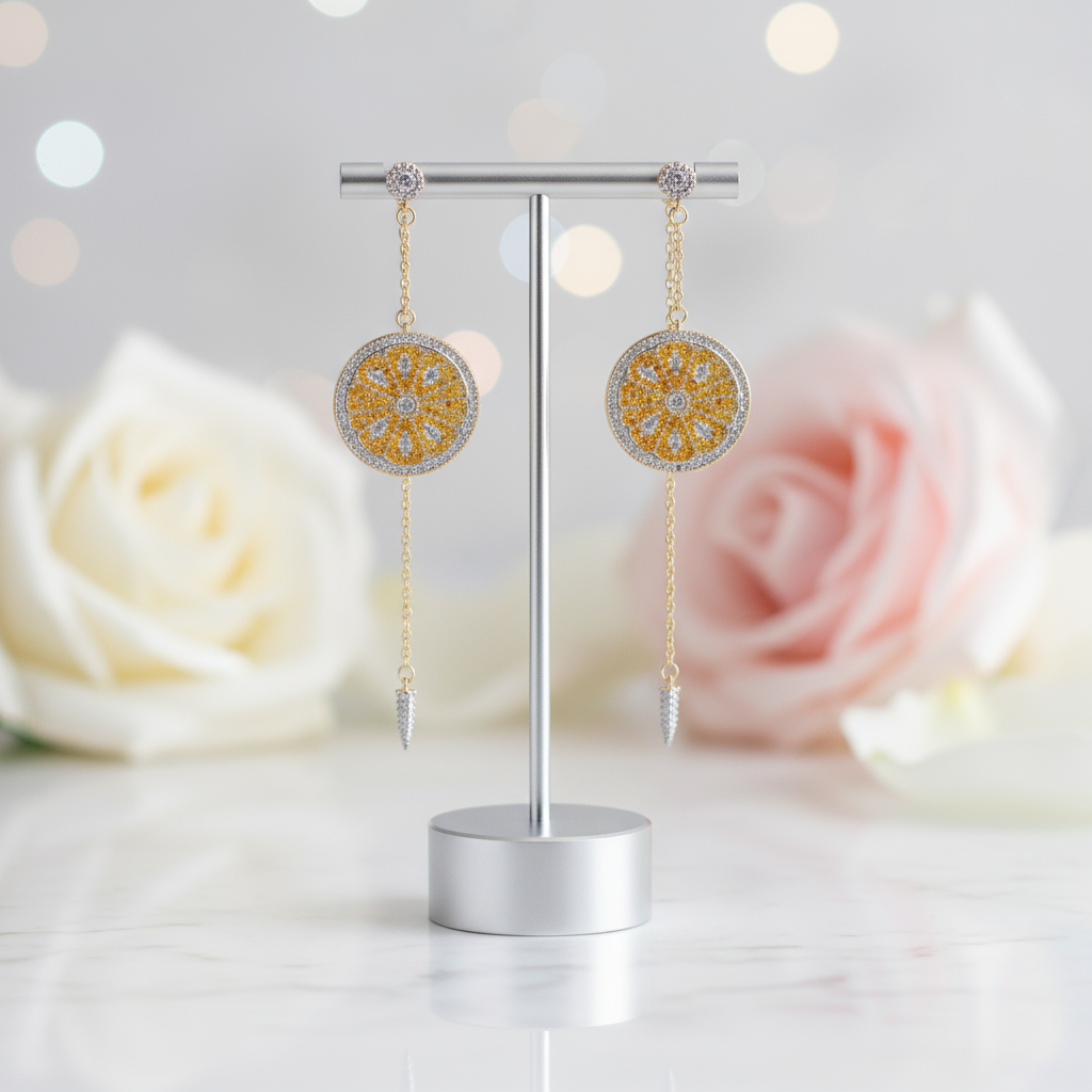 Diamond-encrusted Orange String Earrings-Black Diamonds New York