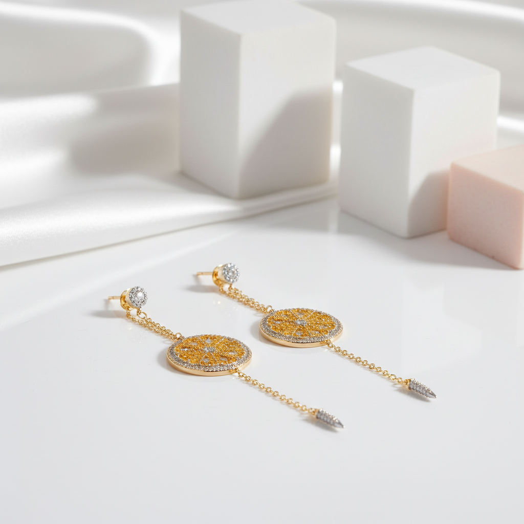 Diamond-encrusted Orange String Earrings-Black Diamonds New York