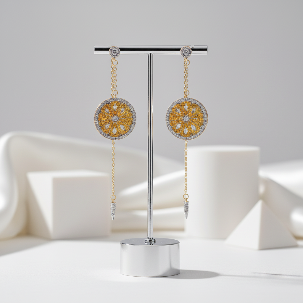 Diamond-encrusted Orange String Earrings-Black Diamonds New York