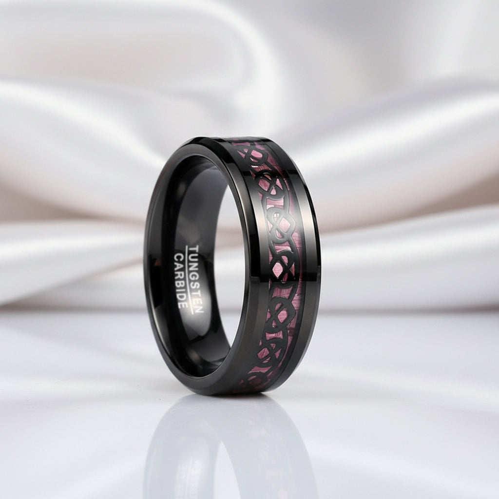 Heart Pattern Pink Carbon Fiber Tungsten Men's Ring-Black Diamonds New York